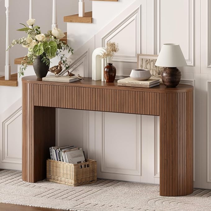 ONBRILL 55 Inch Console Table with 2 Drawers, Entryway Tables with Storage, Sofa Table Behind The Couch, Hallway Tables, Walnut