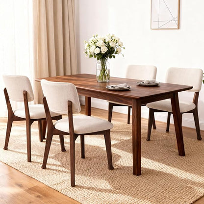 Wooden Dining Chairs Set of 2, Mid Century Modern Kitchen Chairs with Fabric Upholstered and Curved Backrest for Dining Room, Restaurant/Cafe, Walnut