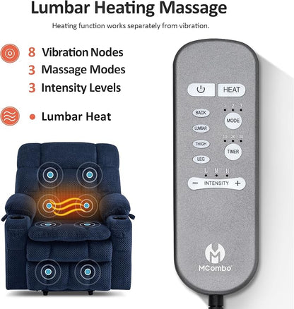 MCombo Small Dual Motor Power Lift Recliner Chair for Petite Elderly, Zero Gravity Lift Chair with Heat and Massage, Infinite Position Lay Flat Recliner, USB Ports, Fabric 7893 (Small, Navy Blue)