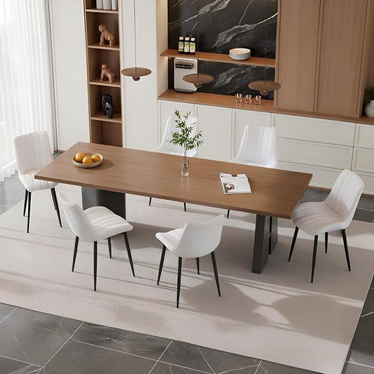 VECELO Dining Chairs Set of 6, Velvet Fabric & Metal Frame, Mordern Style for Kitchen, Living Room,Offcie，White