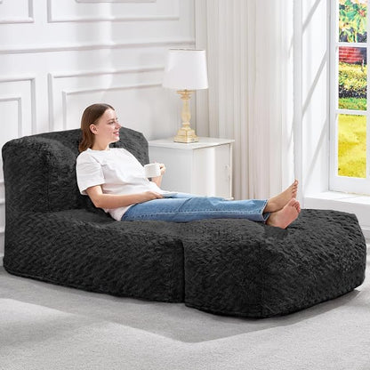 Hobestluk Giant Memory Foam Bean Bag Chairs Sofa for Adults (Black,Large) | Soft Fabric,Ergonomic Back Support,Lightweight,Easy Clean,No Assembly,Wear-resisting,For Livingroom Guest room