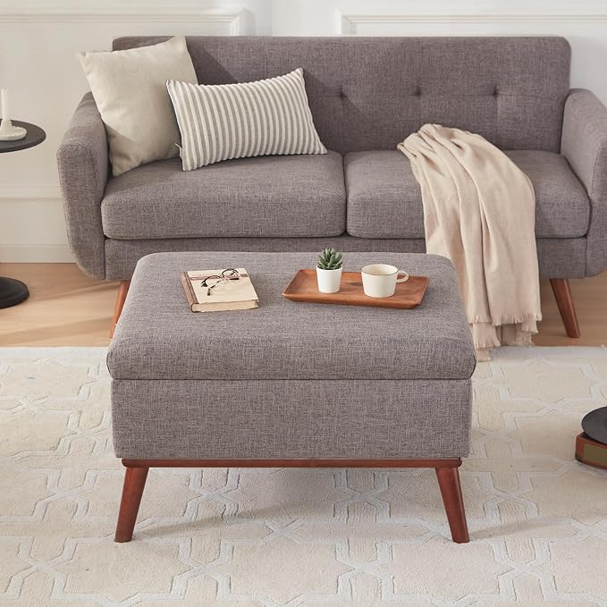 Tbfit 65" W Loveseat Sofa with Ottoman Coffee Table, Mid Century Modern Love Seat Couches for Living Room, Button Tufted Upholstered Small Couch for Bedroom,Easy to Install Love Seats Furniture, Gray | linen fabric