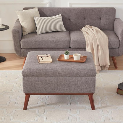 Tbfit 65" W Loveseat Sofa with Ottoman Coffee Table, Mid Century Modern Love Seat Couches for Living Room, Button Tufted Upholstered Small Couch for Bedroom,Easy to Install Love Seats Furniture, Gray | linen fabric