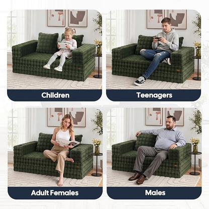 COMAX Futon Sofa Bed, Convertible Sofa Bed, Folding Boneless Couches | Boneless Couch for living room, Fold Out Small Foldable Loveseat Floor Sleeper Mattress Lounge Space‑Saving, Classic Green