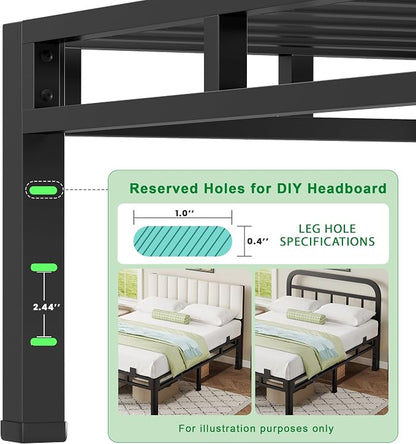 ROIL 14 Inch Twin XL Bed Frame, Double Layer Metal Bed Frame with Round Corner Legs, 4000LBS Bed Frame & Box Spring 2 in 1 Platform with Headboard Holes Mattress Baffles, Noise-Free Easy Assembly