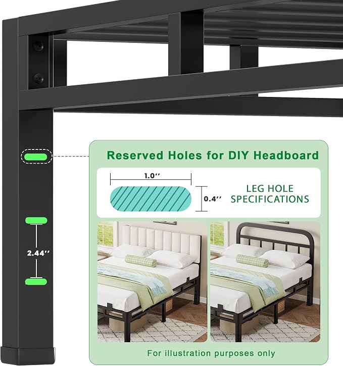 ROIL 22 Inch Full Size Bed Frame, Metal Bed Frame & Box Spring 2 in 1 Platform with Round Corner Legs, 4000LBS Double Layer Bed Frame with Headboard Holes Mattress Baffles, Noise-Free Easy Assembly
