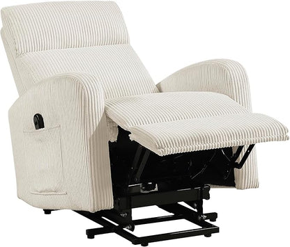 Lexicon Power Lift Recliner Chair for Elderly with Remote Control, Gentle Lift Motion, Side Pocket Armrest, Corduroy Upholstered Electric Recliner for Living Room/Bedroom, Easy Assembly, Beige