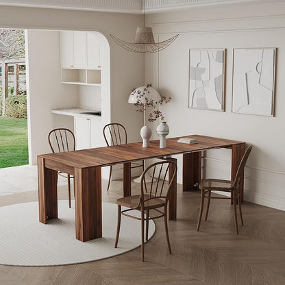 Transformer Dining Table for 12, 118” Expandable Wood Dining Room Table, Space Saving Folding Console Table, Modern Long Dining Table Walnut