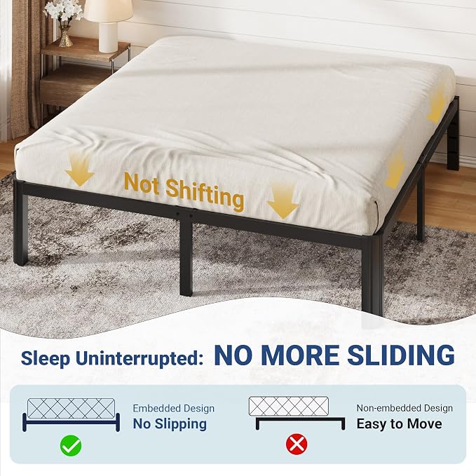 Allewie Metal King Size Bed Frame, 14 Inch 3500LBS Heavy Duty Platform Bed with Rounded Corner & Under Bed Storage, No Box Spring Needed, Noise Free, Easy Assembly, Black