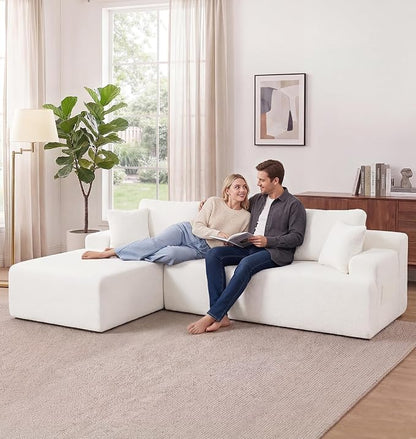 Hobestluk Modular Sectional Sofa Couches L-Shape Couch 3 Seat Modular Sofa Memory Foam Sectional Couches for Living Room, Cloud Couch with Oversized Chaise (White Smooth, 96", Left Hand Facing)
