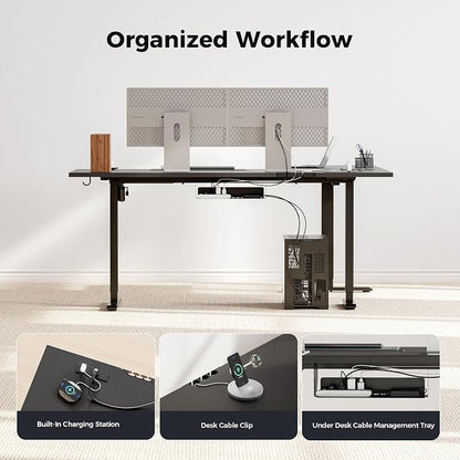 Agilestic Electric L Shaped Standing Desk 63 x 48 Inch with Power Outlet, Height Adjustable Corner Stand up Desk with Cable Management,Sit Stand Home Office Workstation with Splice Board, Black