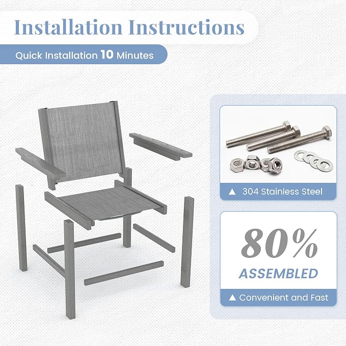 Amopatio Outdoor HDPE Dining Chairs Set of 6 All-Weather Patio Chairs with Textilene Backrest Heavy Duty for Porch Backyard Deck Lawn Garden, Gray