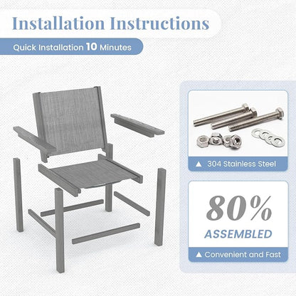 Amopatio Outdoor HDPE Dining Chairs Set of 6 All-Weather Patio Chairs with Textilene Backrest Heavy Duty for Porch Backyard Deck Lawn Garden, Gray