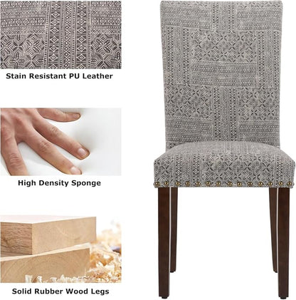 COLAMY Upholstered Parsons Dining Chairs Set of 2, Fabric Dining Room Kitchen Side Chair with Nailhead Trim and Wood Legs - Boho