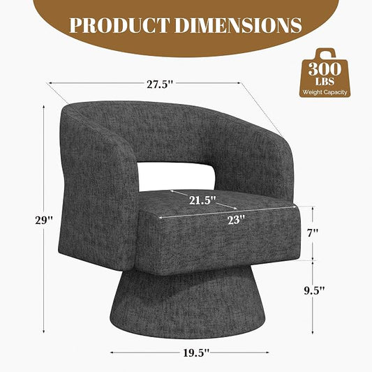 Luxanimarion Swivel Barrel Accent Chair,Oversized Teddy Upholstered Round Swivel Chair,Modern Luxury 360 Degree Living Room Vanity Chair for Bedroom Office,Black Chenille,2PCS