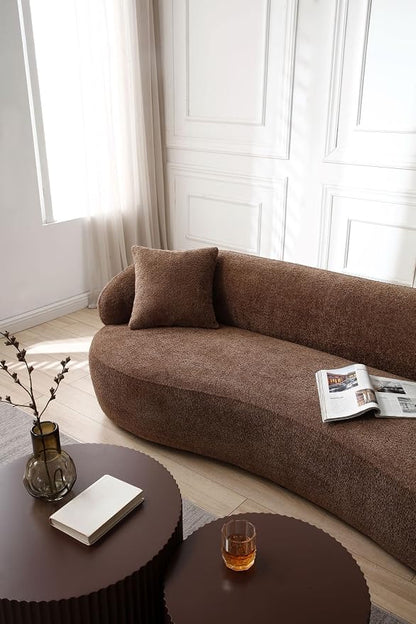 KEIKI 87" Curved Oversized Boucle Cloud Sofa with Thickened Seat Cushions and Backrest, Modern 3-Seater Upholstered Corner Fluffy Couch, No Assembly Required, for Apartment, Living Room, Dark Brown