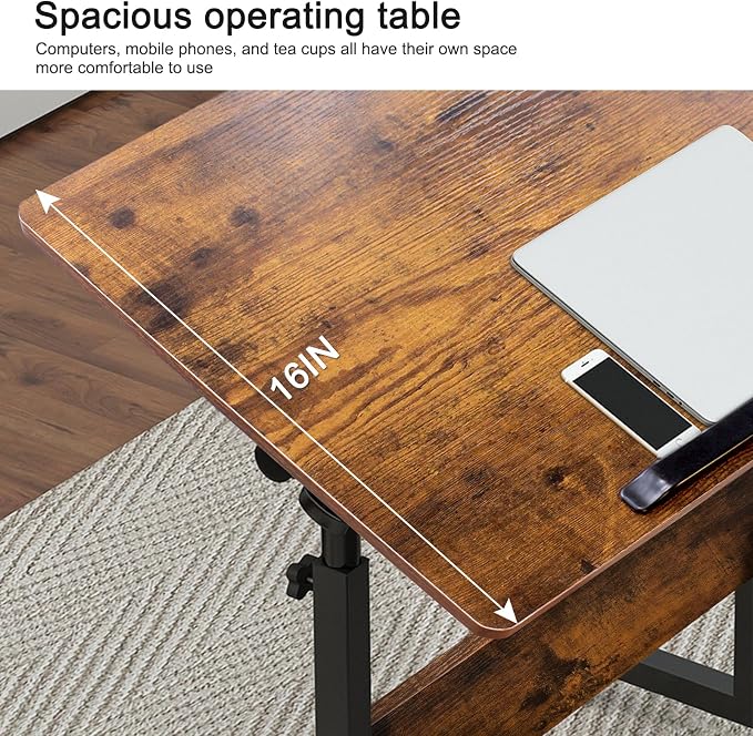 KOUPA Height Adjustable Standing Desk with Storage Bag widths16 in Length 24 in, Portable Rolling Mobile Stand Up Table with Wheels, 360 Degree Flip Laptop Computer Desk for Home Office, Rustic Brown