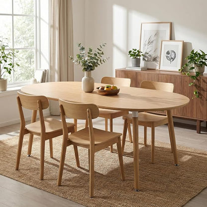 Extendable Round Dining Table for 4 6 Wooden Dining Room Table 39" to 70" Modern Kitchen Table for Dining Room Office Expandable Oval Dinner Table with MDF Top Natural Wood