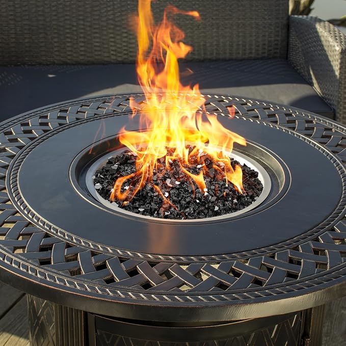 Onlyfire 10 lbs Fire Glass Rocks 1/2 Inch, Reflective Tempered Glass for Propane Fire Pit & Gas Fireplace, High Luster Firepit Glass Stones for Fire Table, Onyx Black (Multicolor Options Available)