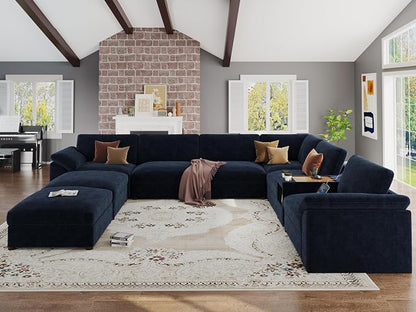EASE MOOSE Oversized U Shape Sectional Sofa,Blue Deep Seat Modular Sofa