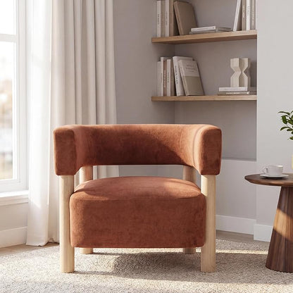 Christopher Knight Home Carly Low Profile Accent Chair, Boucle Upholstered Barrel Chair, Comfy Reading Chair for Bedroom, Wooden Single Lounge Sofa, Burnt Orange