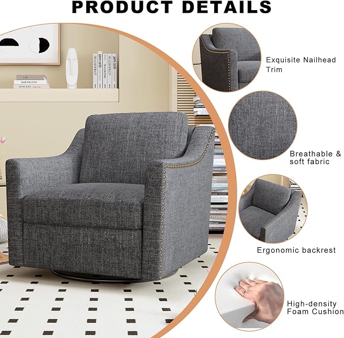 Swivel Accent Chair Set of 2，Armchair，Bronze Nail Decoration Comfy Living Room Chair,Single Sofa Chair，Reading Chairs,for Living Room Bedroom Reading Apartment (Black, 2 Black)