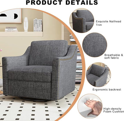 Swivel Accent Chair Set of 2，Armchair，Bronze Nail Decoration Comfy Living Room Chair,Single Sofa Chair，Reading Chairs,for Living Room Bedroom Reading Apartment (Black, 2 Black)