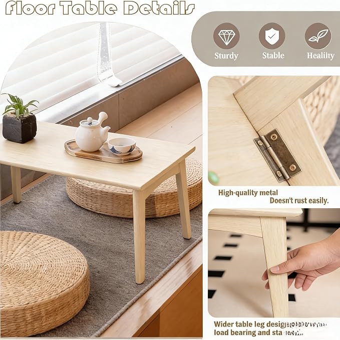 Bamboo Coffee Table Foldable Japanese Floor Desk Folding Low Tea Table No Assembly 26x16x12in Portable Bedroom Living Room Furniture for Dining Working Studing Relaxing (Natural Wood, Large)