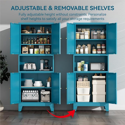 COFaR 69" Tall Modern Kitchen Pantry,Metal Storage Cabinet with Adjustable Shelves,Pantry Cabinet with 6-Tier,Freestanding Cupboard for Kitchen,Dining Room,Living Room,Bathroom,Blue