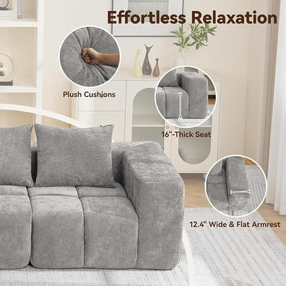 119" Boneless Couch, Oversized Cloud L Shaped Couch, Modular Sectional 4 Seater Sofa with Deep Seat, Modern Sectional Memory Foam Couches for Living Room, Tufted Sofa, No Assembly Required, Light Grey