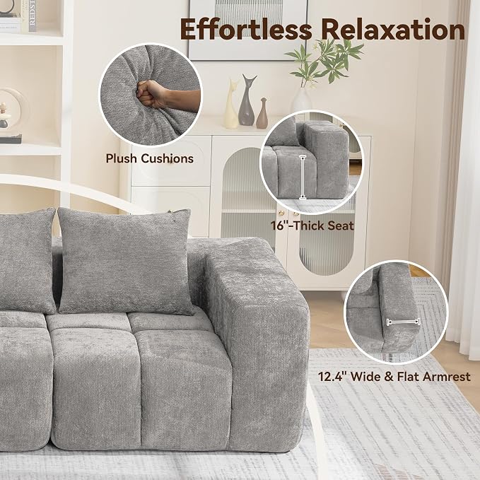 78.7" Loveseat Boneless Couch, Upholstered Cloud Love Seat with Deep Seat, Modular Sectional 2 Seater Memory Foam Sofas for Living Room Apartment Small Spaces, Oversized Tufted Sofa, Light Grey