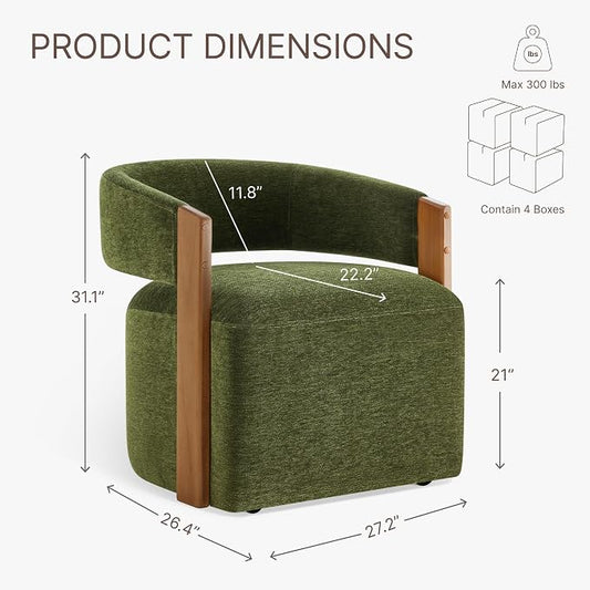 KISLOT Upholstered Dining Chairs Set of 4, Modern Wooden Arm Kitchen & Dining Room Chairs with Hidden Casters, Fabric Padded Rolling Chairs, Sturdy Wood Frame, 300 lbs Capacity, Green