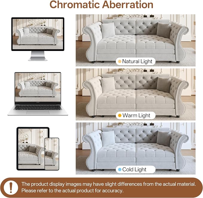 83.8" Oversized Pull Out Sofa Bed, Chesterfield Velvet Sleeper Sofa Couch with Roll Arm & Flower Tufting, Heavy Duty Metal Frame Convertible Sofa for Living Room, Apartment, Guest Room, Light Grey