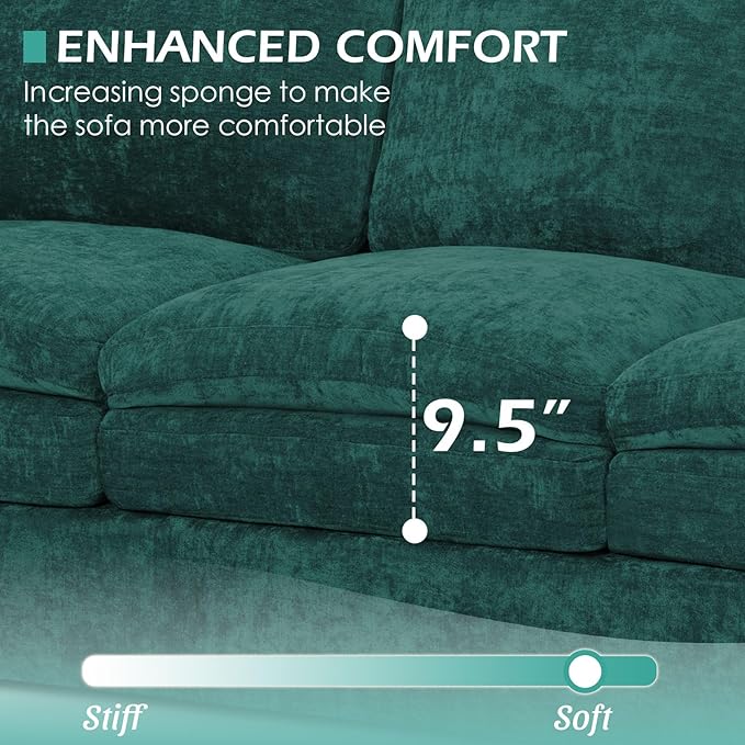 2 Pieces Chenille Sofa Set w/Arm Pillows, Upholstered Loveseat & 3 Seater Sofa w/Comfortable Back Cushions, Modern 2-Seat & 3-Seat w/High-Density Foam for Living Room, Apartment, Teal