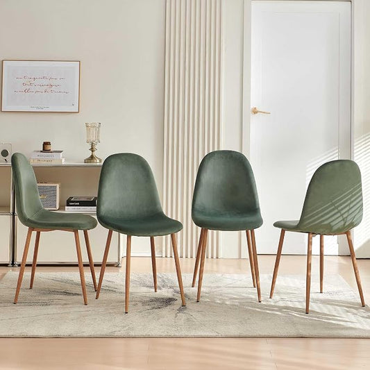 Velvet Dining Chairs Set of 4 - Modern Upholstered Chairs with Metal Legs for Living, Bedroom,Dining Room - Green Dining Chairs Set for 4
