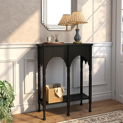 Console Table with Storage Shelf, 28" Small Entryway Table with Roman-Style Legs, Wooden Sofa Table Retro 2-Tier for Living Room, Hallway, Black