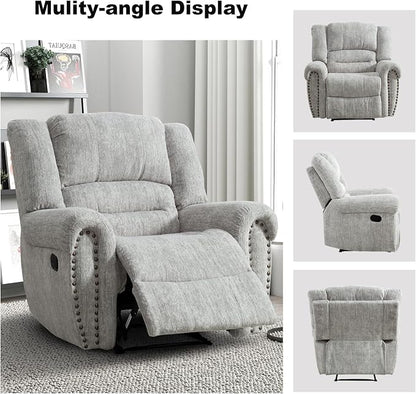 INZOY Recliner Chair, Heavy Duty Manual Reclining Sofa Single Lounge Sofa for Living Room, Home Theater Seating, Grey White