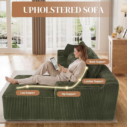 110" L Shaped Cloud Boneless Sectional Couches for Living Room, Modern Comfy Modular Deep Seat Memory Foam Compressed Corduroy Sofa Oversized Right Facing Chaise, No Assembly Required, Green