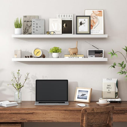 Heimlove Floating Shelves for Wall 40 Inch,Mounted Storage & Display Hanging Shelf with Invisible Brackets,for Bedroom,Living Room,Kitchen,Office,Set of 2,White