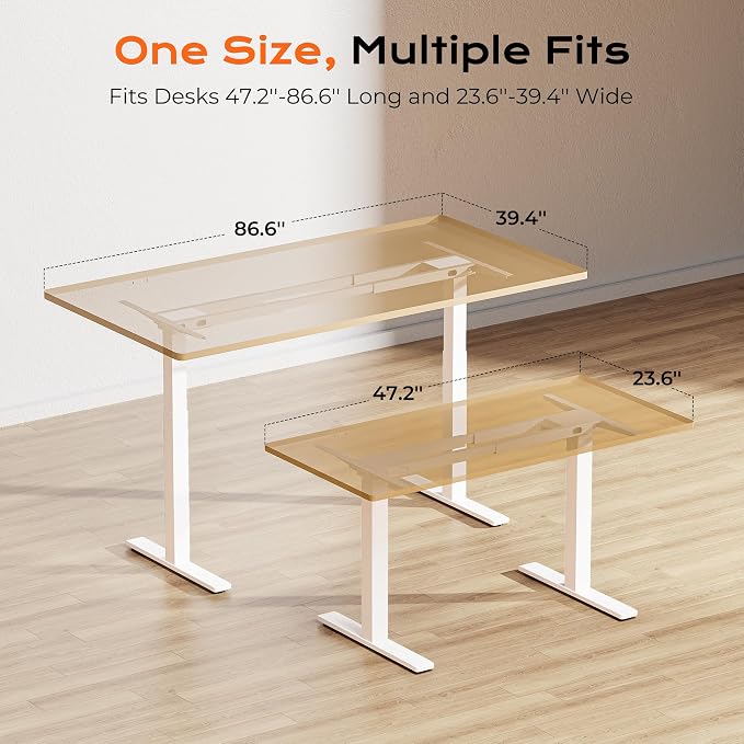 Huuger Dual Motor Electric Standing Desk Frame, Sit Stand up Desk Leg for 47.2” to 86.6” Desktop, Computer Desk Leg with Cable Tray, 3 Memory Height Presets, 2 Hooks, White Frame Only, 1CD128W