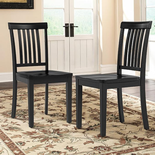 COLAMY Wooden Dining Room Chairs Set of 2, Spindle High Back Windsor Kitchen Side Chair, Farmhouse Dining Chairs for Kitchen, Dining Room, Black
