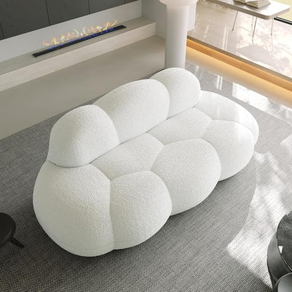 JACH 3 Seater Cloud Sofa for Living Room, Modern Sherpa Upholstered Sofa, Minimalist Leisure Couch, Comfy Cloud Couch for Apartment, Small Space, No Assembly Required (White)