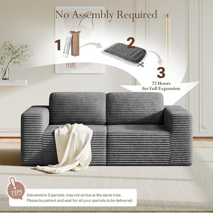 Vesgantti 80" Modular Sectional Sofa, Corduroy Cloud Couch with Deep Seating & Spring Support, 2 Seater Compact Modular Couch, Boneless Sectional Sofa for Small Spaces, No Assembly Required, Grey