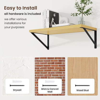 Axeman Deep Floating Shelves | 20 Inch Oak Wall Shelves Set of 2 | 10 Inch Deep Rustic Wood Shelves for Wall | 20'' W x 10''D Oak Shelves for Living Room Bathroom Kitchen