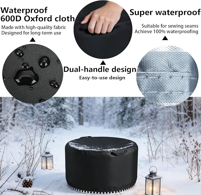Chinchilla Round Fire Pit Cover for Solo Stove Bonfire 22 Inch - Waterproof 600D Oxford Fabric, Tear Resistant & All-Weather Protection for Smokeless, Gas, Table, or Bowl Fire Pits