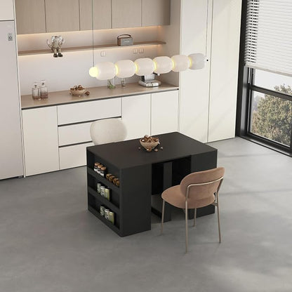 Extendable Foldable Dining Room Table for 1-12 People, Wood Multifunctional Rectangle Expandable Console Kitchen Living Meeting Room Furniture, Black