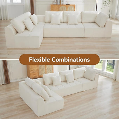 140''Cloud Boneless Couches for Living Room, Modular Sectional Compressed Sectional Sofa, Oversized L Shaped 5 Seater Upholstered Memory Foam Sofa, No Assembly, Chenille Beige