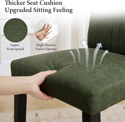VECELO Upholstered Dining Chairs Set of 6, Modern PU Leather and Solid Wood Legs & High Back for Kitchen/Living Room- Green