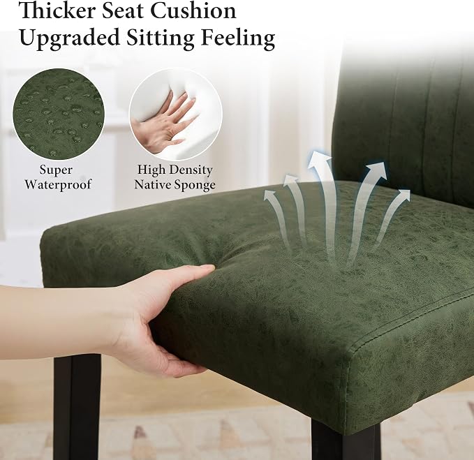 VECELO Upholstered Dining Chairs Set of 4, Modern PU Leather and Solid Wood Legs & High Back for Kitchen/Living Room- Green
