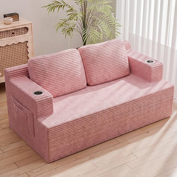Homall 67” Cloud Couch Sofa 2 Seater Comfy Upholstered Loveseat Floor Sofa with High Density Memory Foam, No Assembly Required, Boneless Couch for Bedroom Living Room (Pink, Loveseat)